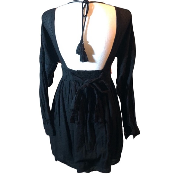 FREE PEOPLE Sugar Pie Black Eyelet Open Back V-Neck Dress Size Extra Small - Picture 4 of 7